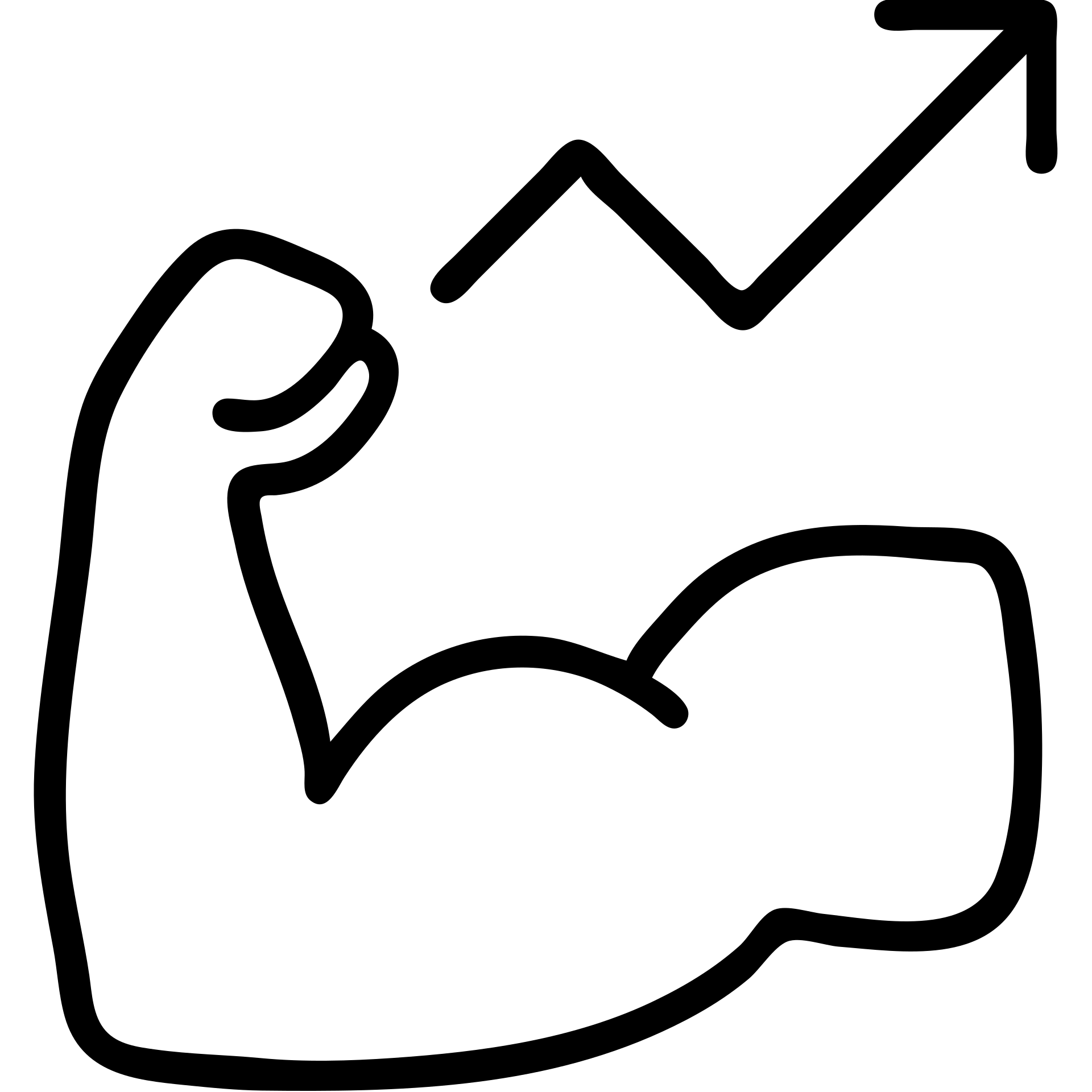 outlined icon of a strong arm with a rising arrow graph, representing getting stronger emoji