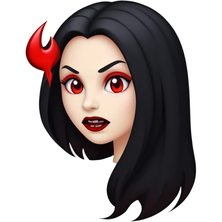 Uma foto de perfil de um emoji de vampira com cabelo preto, pele branca mas nem tanto, presa de vampiro e sangue emoji