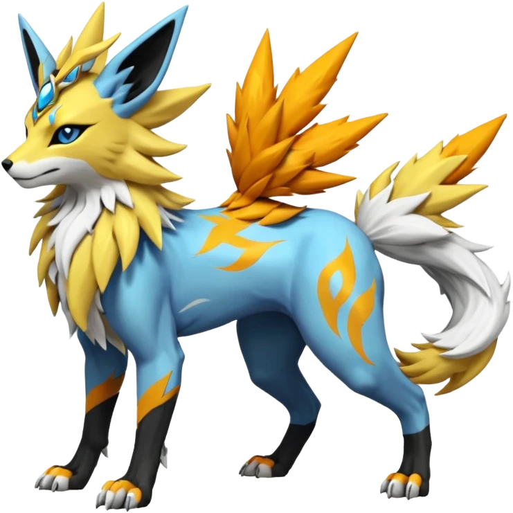 Feral Solgaleo-Jolteon-Renamon-Zeraora-Vernid-fusion-hybrid-creature, full body  emoji
