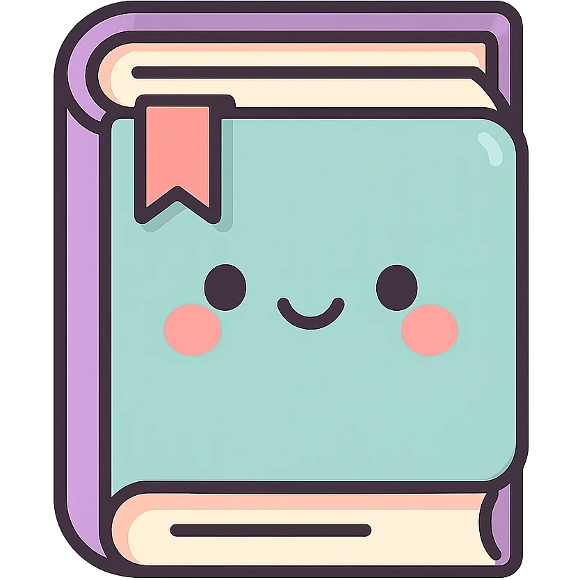 cute book, icon-color-outlined style, soft rounded shapes, thin clean outlines, detailed shadows and highlights, pastel palette #98B5BC, #B5B3C1, #C9A3C9, #E4C0CA, #F7DCD1, #F7C0AA, modern Japanese pop art and sticker aesthetic, soft lighting, transparent background emoji