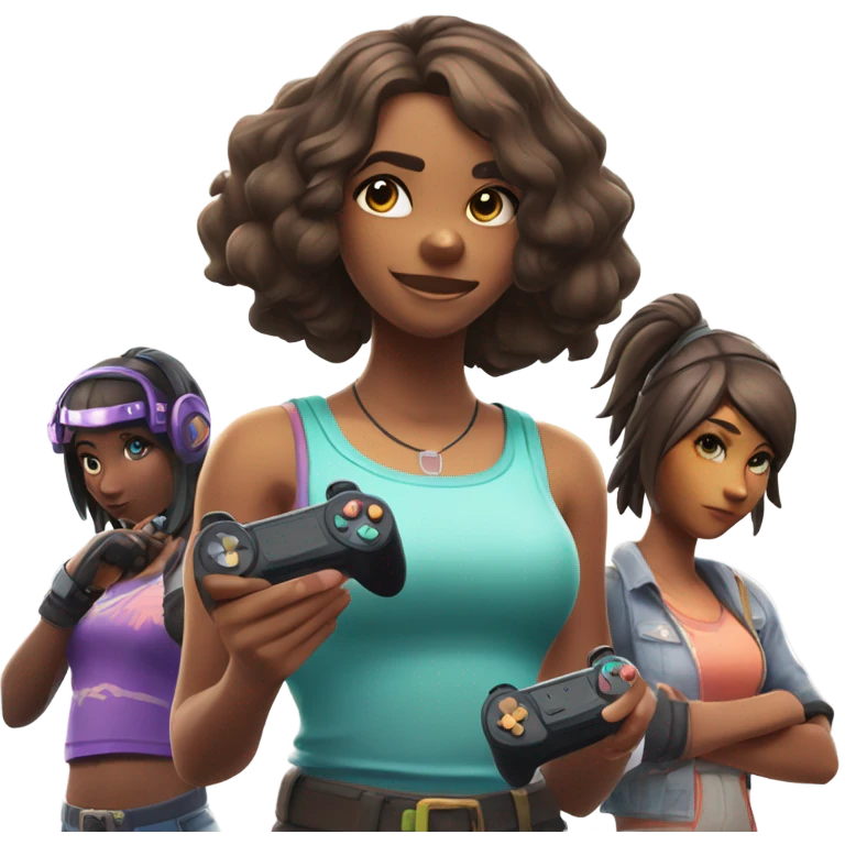 3 girls playing Fortnite emoji