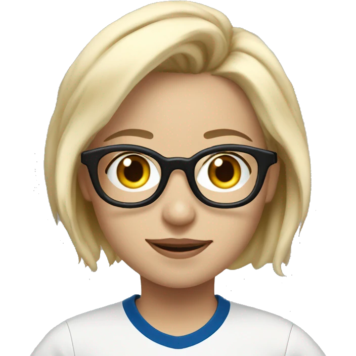 Blonde girl with glasses and short hair wifi the tshirt of Real Madrid emoji