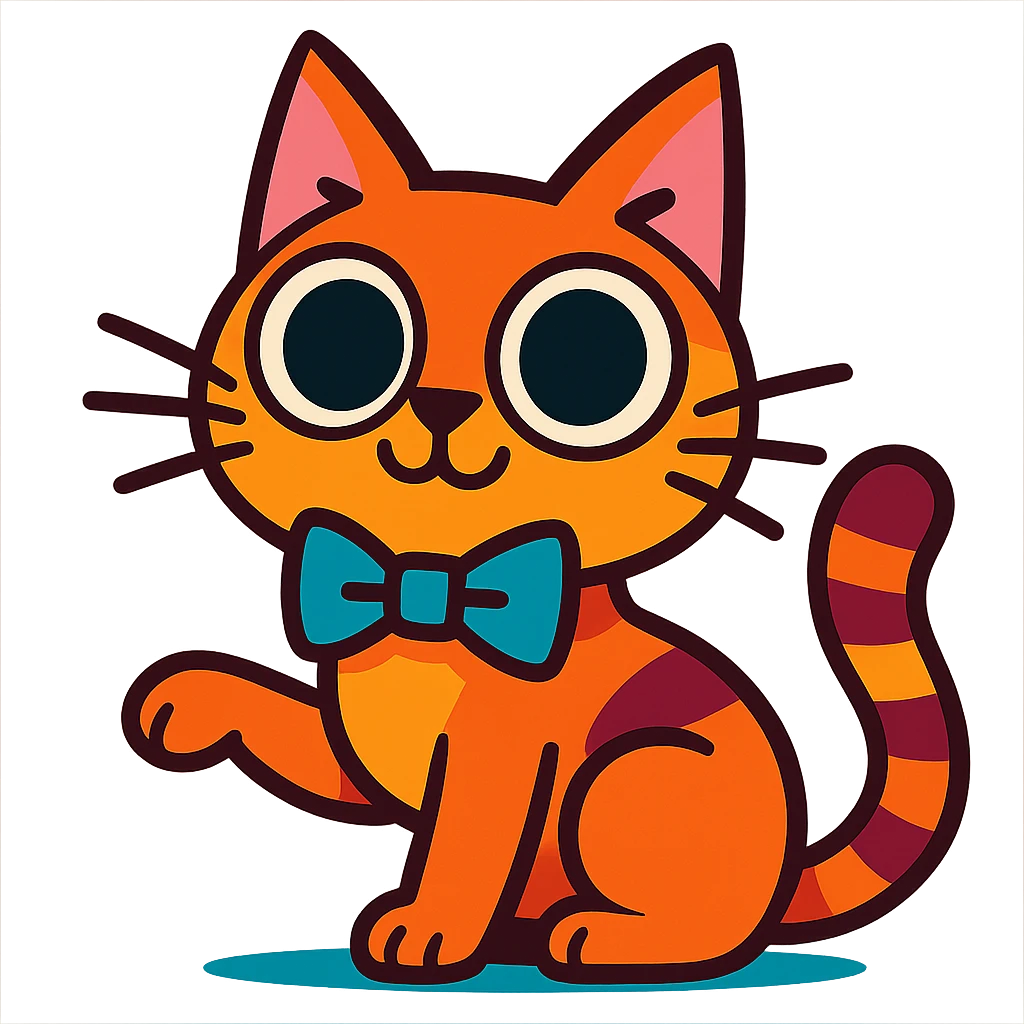playful cat with oversized eyes and a bowtie emoji