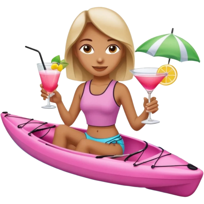 Female in pink kayak with cocktail in hand at the beach emoji