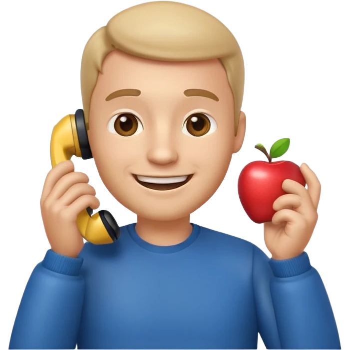 3D emoji style man talking on phone, holding a smartphone to his ear, smiling, rounded face, soft shading, glossy texture, Apple iOS emoji style, clean white background, centered, high detail, sticker style
 emoji