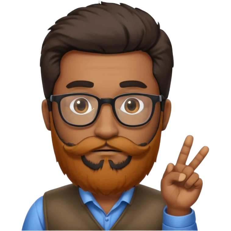 Indian software developer with beards and specs, with few white hairs in mostly black beard and hair. Hair fluffy and back brushed. Mustache pointing down and beard not neatly done emoji