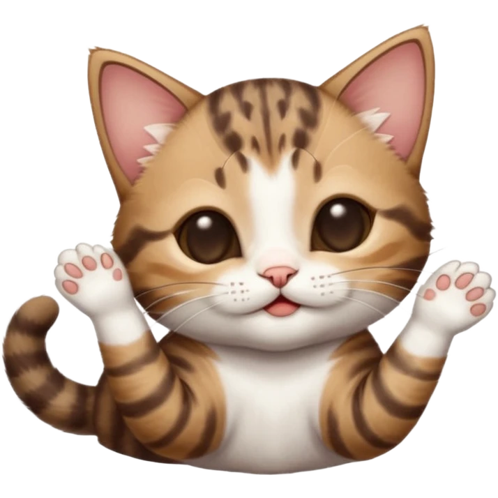 dark brown tabby and white kitten with his eyes closed whilst in funny positions stretched out and  upside down emoji