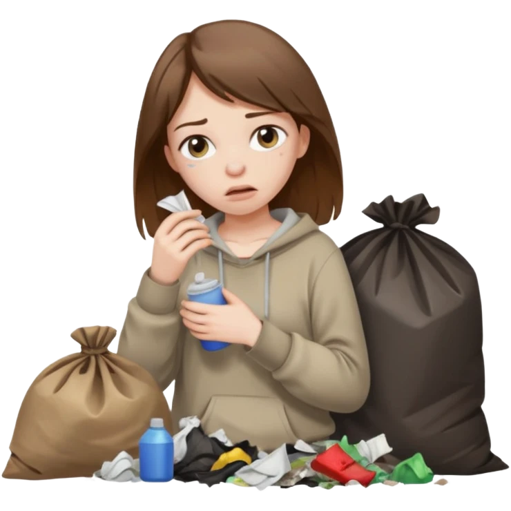 brown haired girl who smells like garbage with it around her emoji