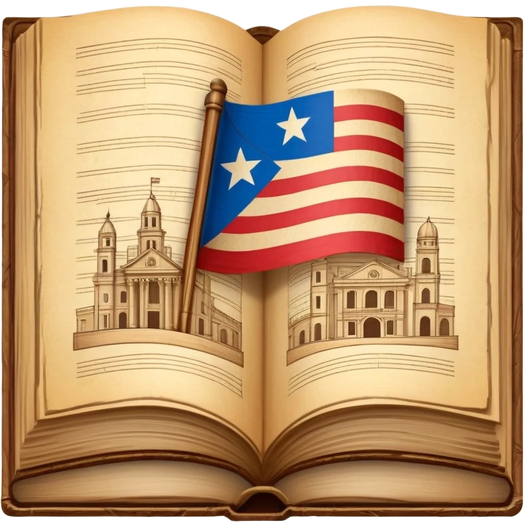 Open vintage book showing detailed stage design sketches, blueprints of theatrical sets, Puerto Rican flag elements woven into the designs, wooden borders, emanating a golden timeless glow emoji
