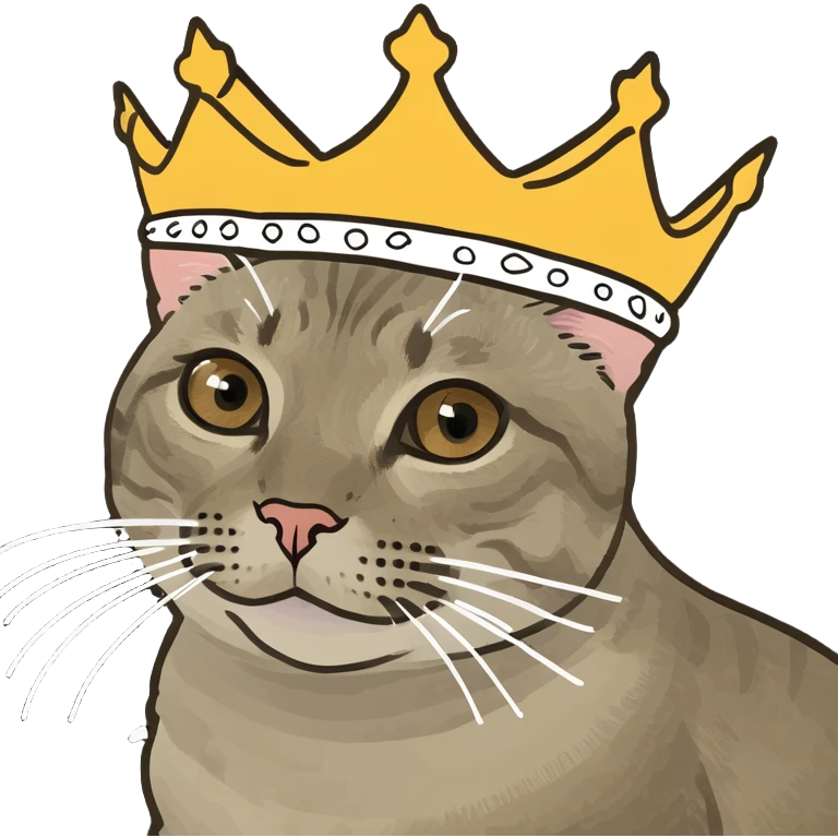 Cat with beautiful brown eyes and wearing a crown emoji
