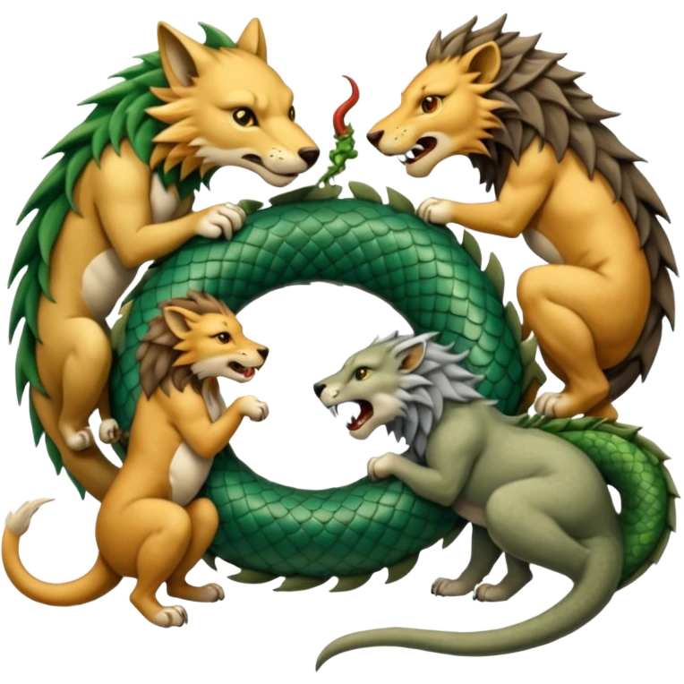 A wolf, a lion, a dragon, all eating each other's tail ouroboro emoji