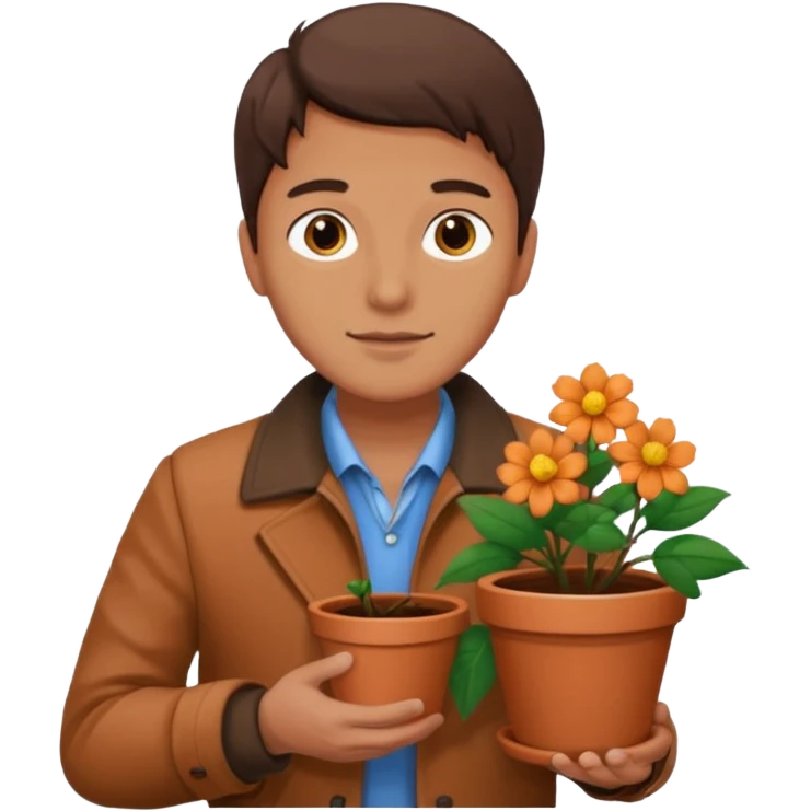 man holding a flower pot in jacket emoji