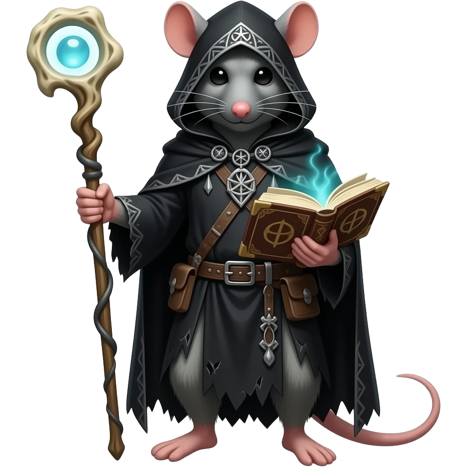 A mouse-man dressed in medieval necromancer outfit. Full body emoji
