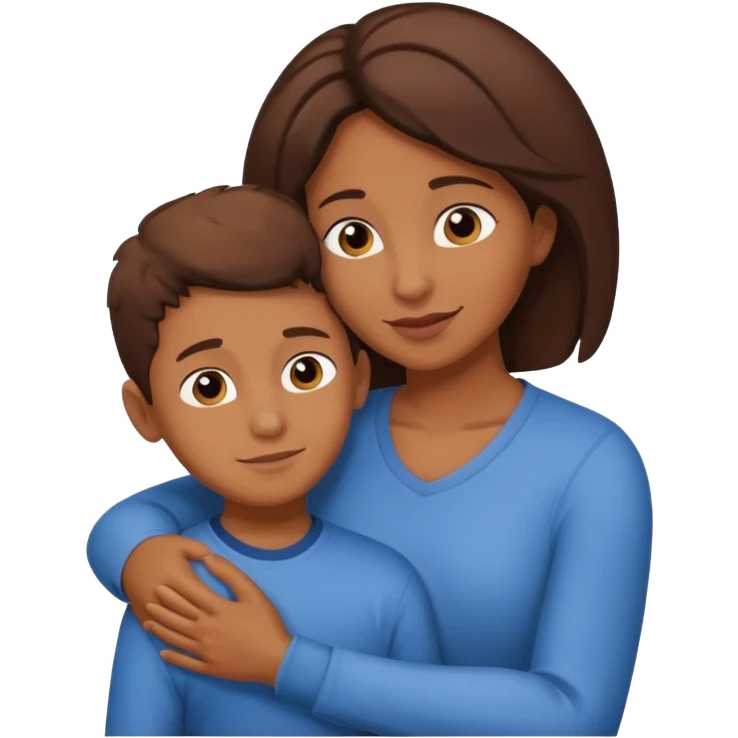 Mom and son hugging brownskin emoji