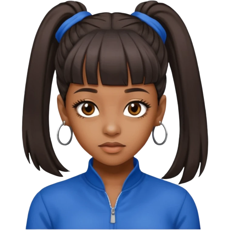 Lisa Left Eye Lopes with dark brown long ponytail hair, brown eyes, blue outfit emoji
