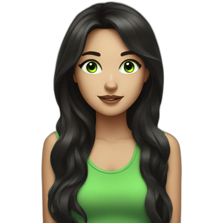 girl with dark hair and green eyes enjoys listen to music emoji