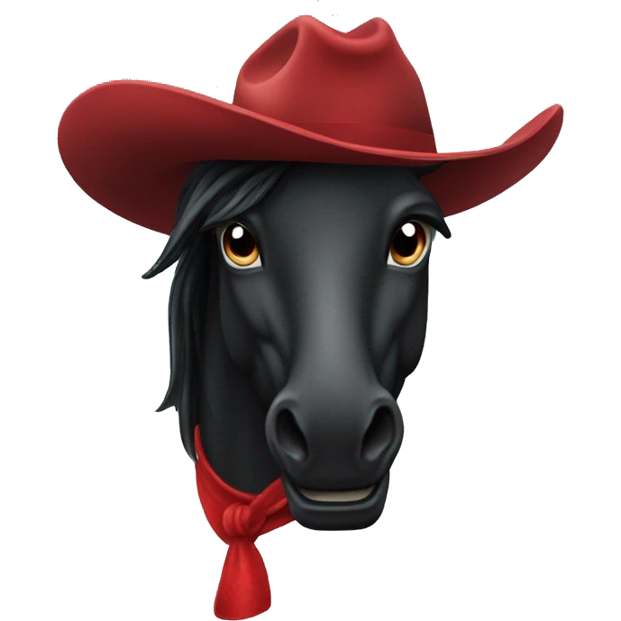 A black horse running with a red cowboy hat emoji