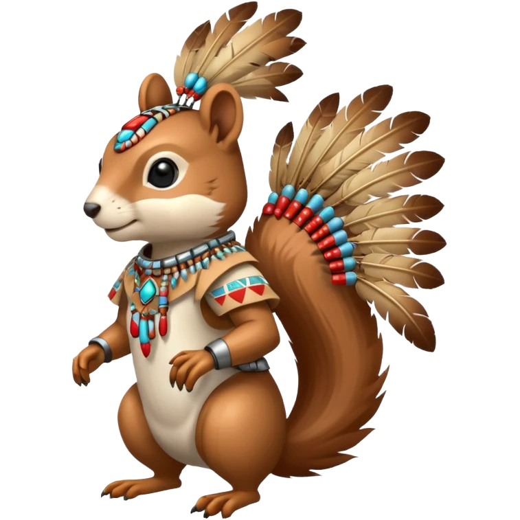 Full Robotic squirrel wearing native American regalia with feathers and beads emoji