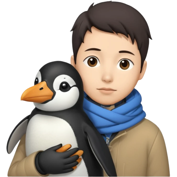 Winter penguin lying on Akashi Seijūrō’s shoulder with Akashi wearing winter clothes emoji