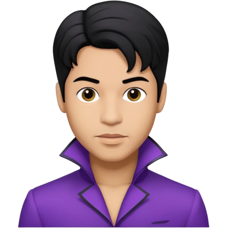 Prince Rogers Nelson with olive skin, black hair, purple outfit emoji