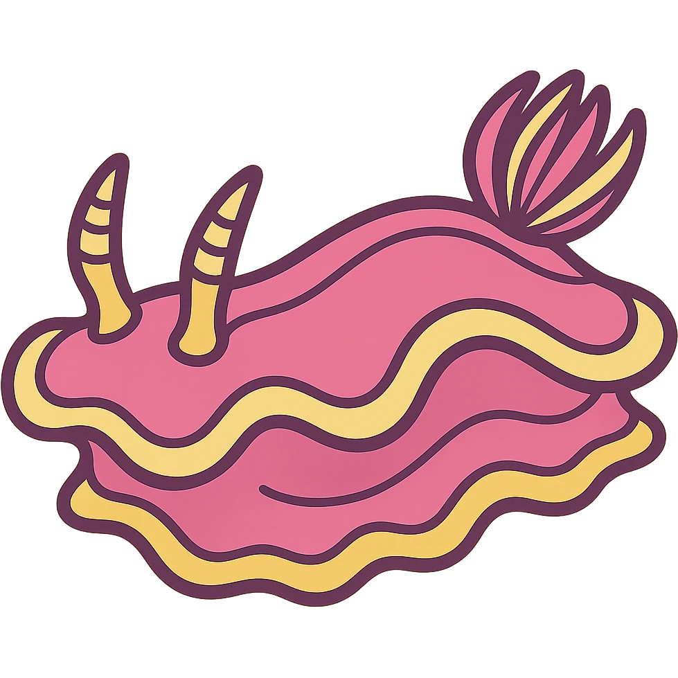 pink and butter yellow nudibranch, stylized, flowing lines emoji