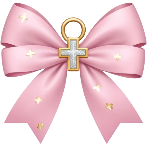 super pale pink bow confetti but the paper confetti are the pale pink bows all spread out with white tiny glitter and then with a cross  emoji