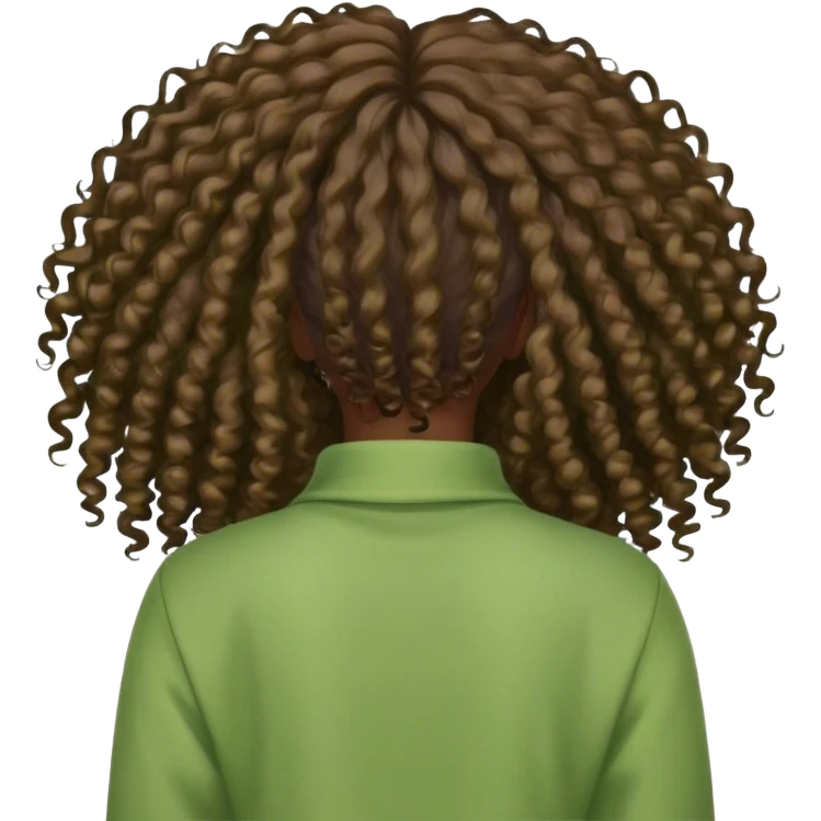 Black curly long hair lady with green clothes from the back emoji