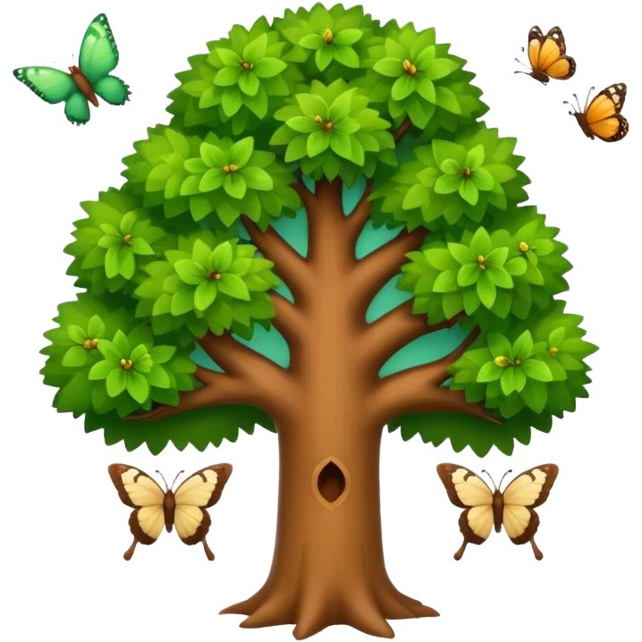 cute emoji of a tree with various animals including bird, squirrel, butterfly in and around it symbolizing biodiversity emoji