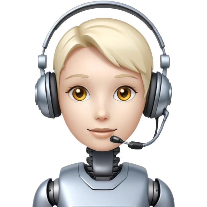 Robot customer support agent with headset and chat symbols emoji