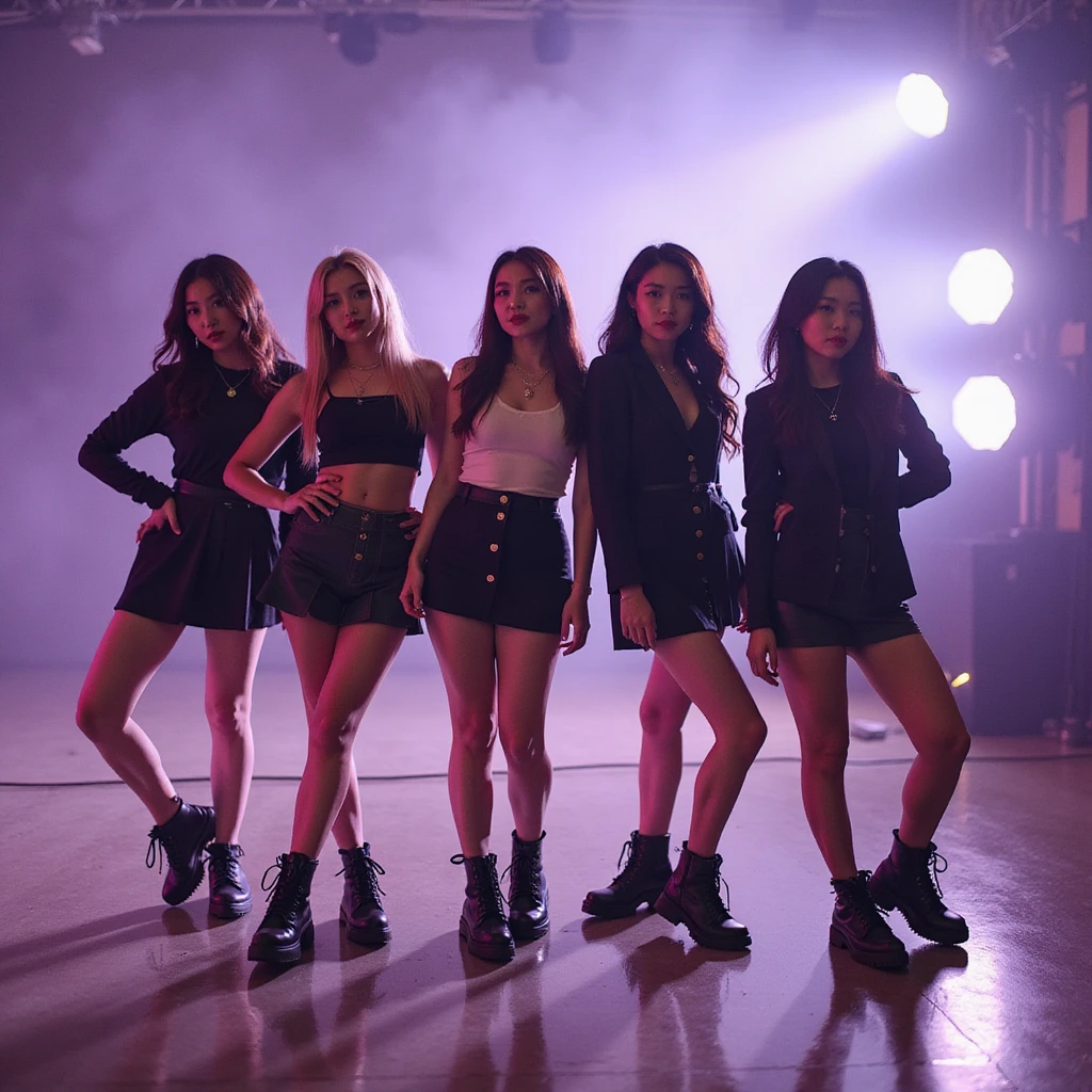 Blackpink K-pop group, photorealistic, dynamic dance pose, stylish and trendy, spotlight effect emoji