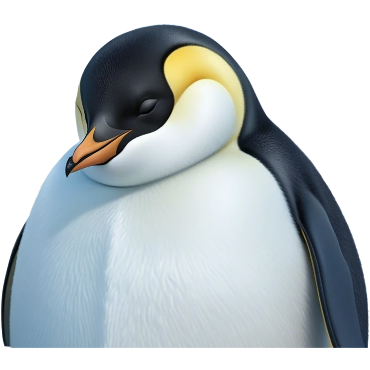 Meme-Worthy cute Sleeping Emperor Penguin Portrait Emoji, Head resting peacefully with a contented smile, showcasing luxuriously soft feathers and a serene, slumbering gaze, Simplified yet hilariously adorable features, highly detailed, glowing with a soft, drowsy polar light, high shine, relaxed and utterly lovable, stylized with an air of playful laziness, bright and heartwarming, soft glowing outline, capturing the essence of a comically sleepy emperor that feels destined to become the next viral sensation of adorable rest! emoji