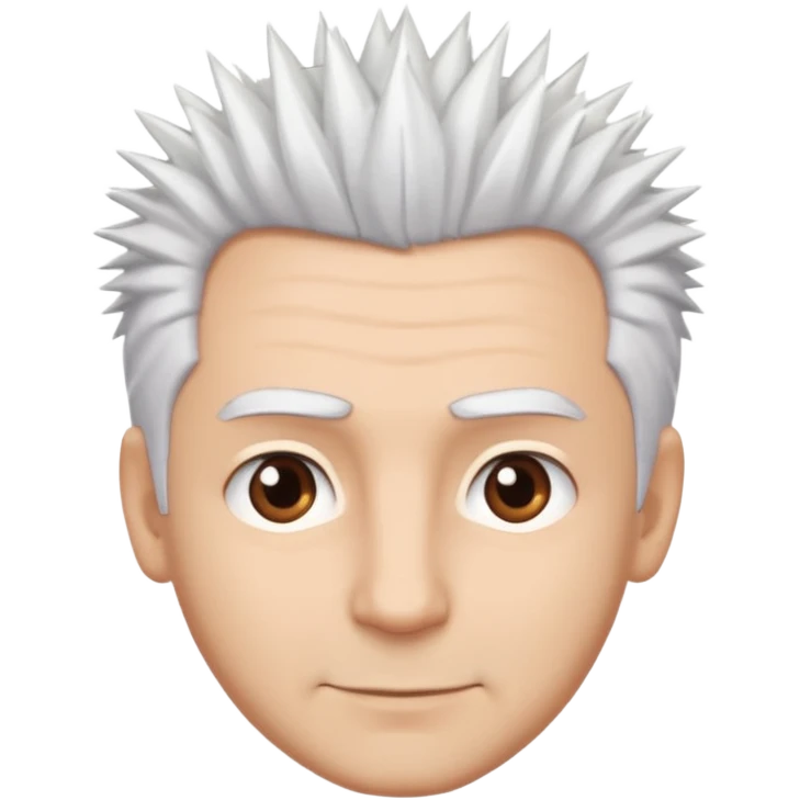 A light-skinned man with spiky white hair, brown eyes, and a slight smile. emoji