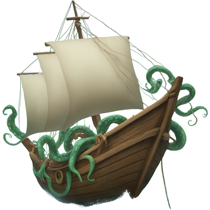 A kraken wraps its tentacles around a sloop emoji