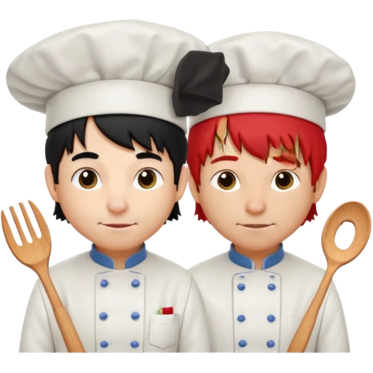 A rat with a fringe, long black hair and chefs and a man with red hair and a chefs hat emoji