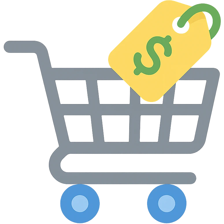 Shopping cart with a price tag, simple emoji style emoji