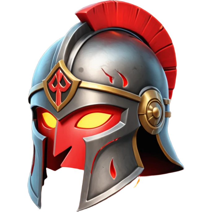 Ares legendary helmet object icon, ancient Greek helmet with glowing red runes, deep red energy glow, battle scars, epic fantasy style, 3D cartoon, mobile game icon style, centered, clean background, no text, no watermark

 emoji
