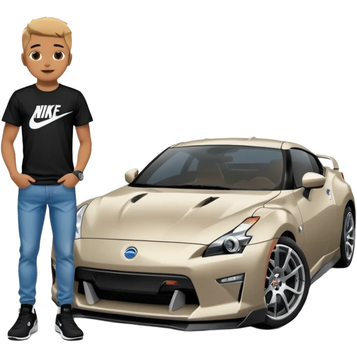 Grunge-style analog photo, London 2025, person inspired by the new reference image in model pose in front of a Nissan GT 86, black t-shirt, jeans, Nike Air Jordan low, using flash, analog grain, city night, 1/8. emoji