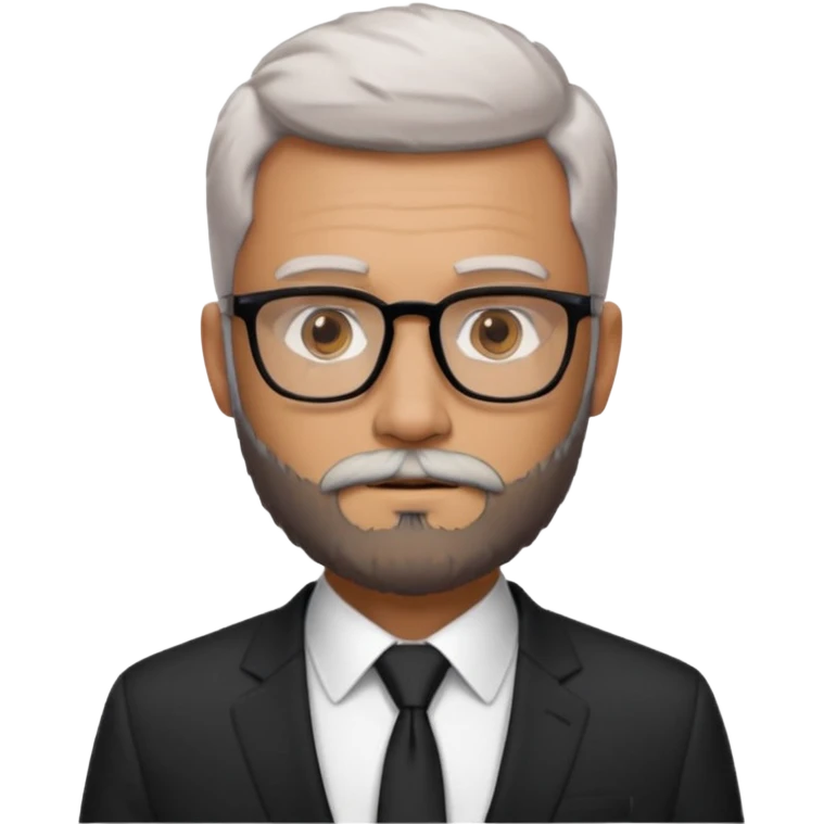 Create a figure that reflects an experienced entrepenurr but who has professional and elegant clothing, shaved hair, light grey glasses, brown eyes and an unkempt beard emoji