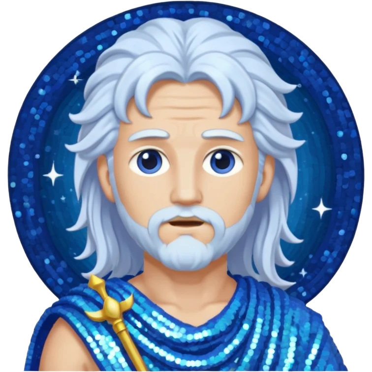 Uranus Sky God with long white hair, periwinkle sequin toga emoji