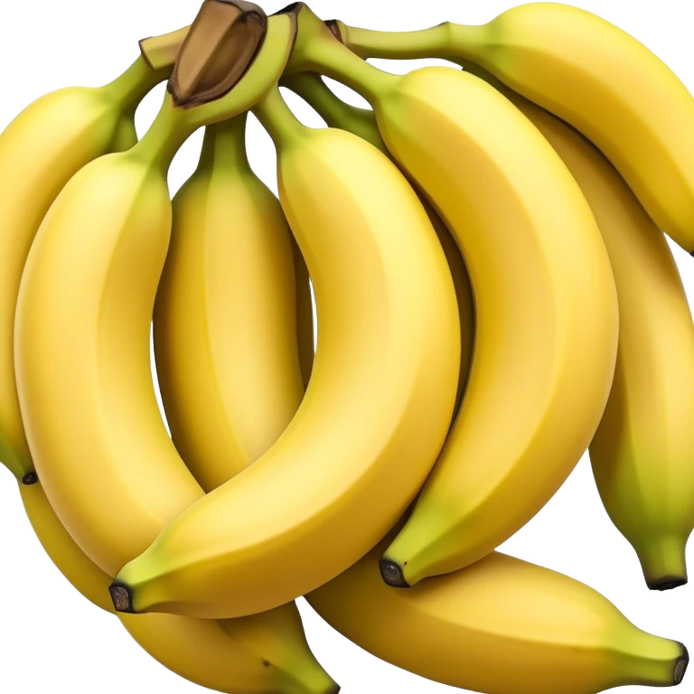 Cinematic bright yellow banana, smooth peel with gentle curves, slightly ripened, stacked in a charming bunch, warm glowing background, soft and inviting. emoji
