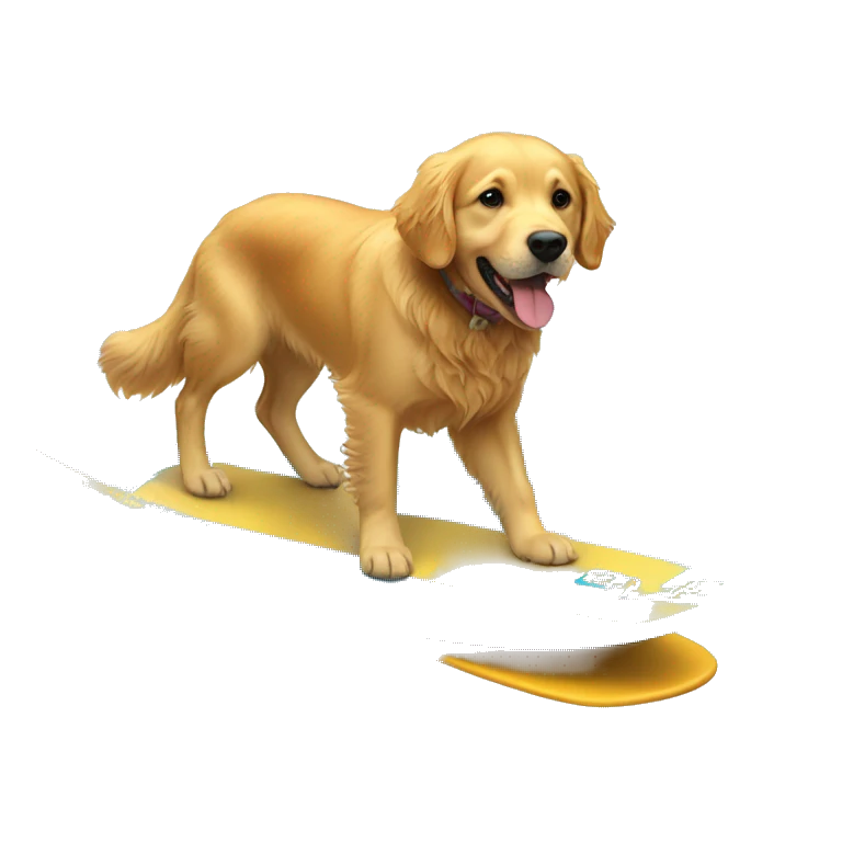 Golden retriever riding a surf board emoji