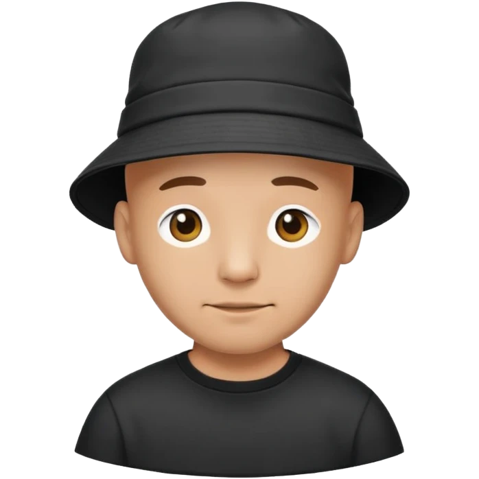 bald guy in black shirt and bucket hat emoji