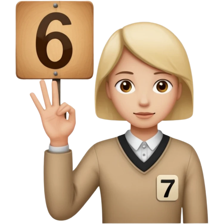 Un bonhomme tenant une pancarte avec le numéro 6 dans la main gauche et une pancarte avec le numéro 7 dans la main droite  emoji