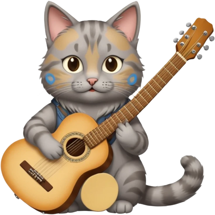 grey cat play guitar, long full body emoji