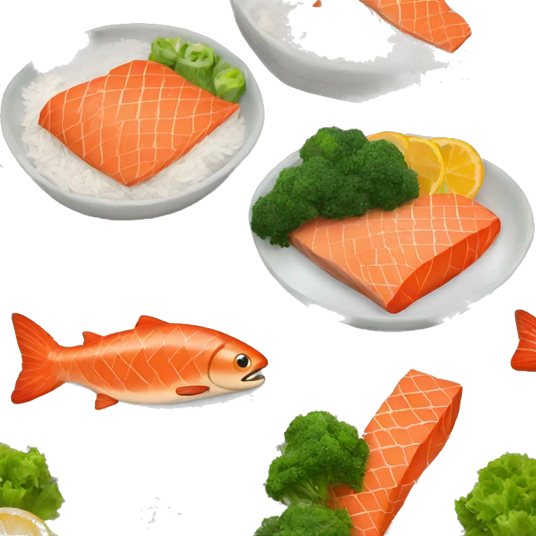 salmon with rice and vegetables  emoji