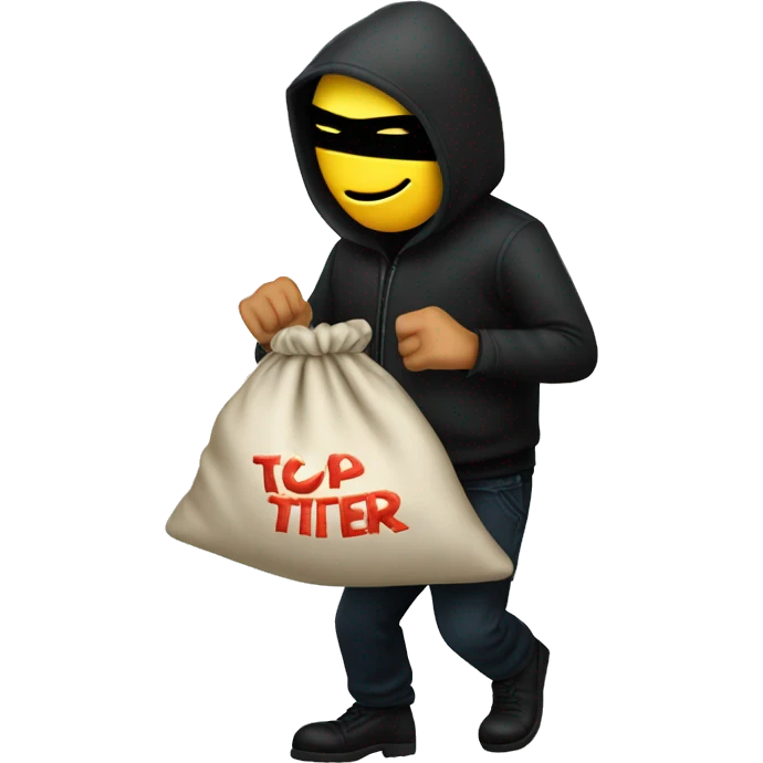 Thief stealing a bag of money that has the word Toptier embroidered on it emoji
