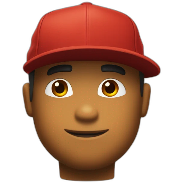 alguien con una cara simple con gorra roja y marron y su piel es amarilla, ah, cara de roblox, ojos hechos de palos emoji