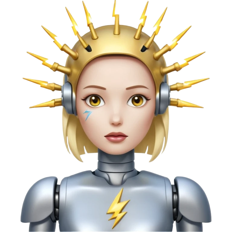 A female robot with a sexy body and lightning shooting from her brain emoji