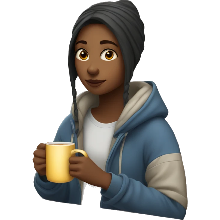 a girl with comfy clothes drinking hot tea  emoji