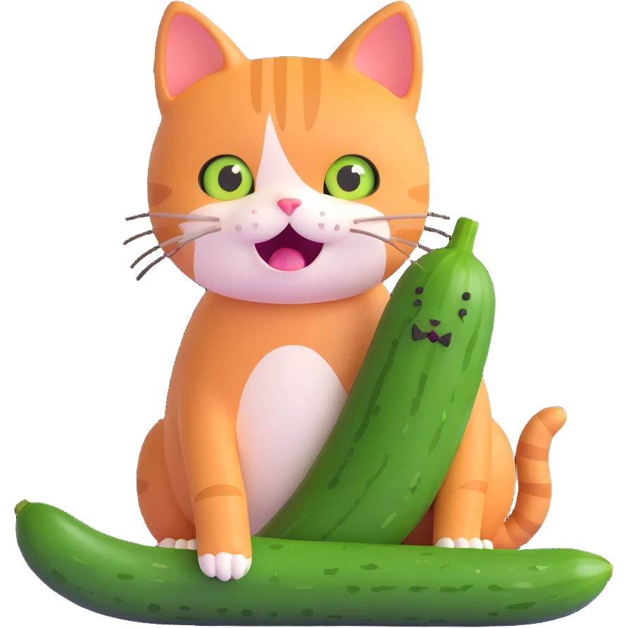a scared cat next to a cucumber emoji